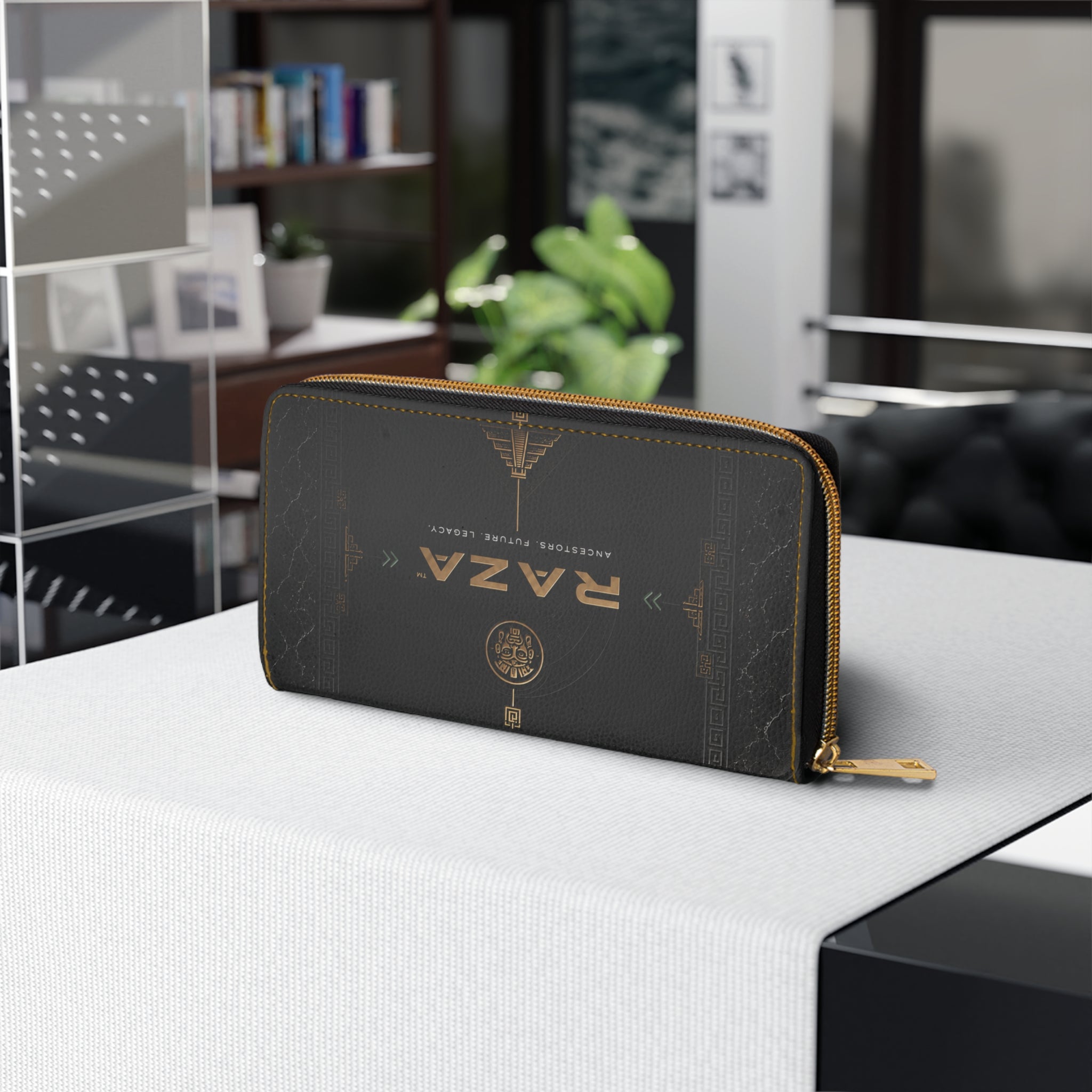 Raza Zip Wallet - Vintage Emblem Leatherette Zipper Wallet