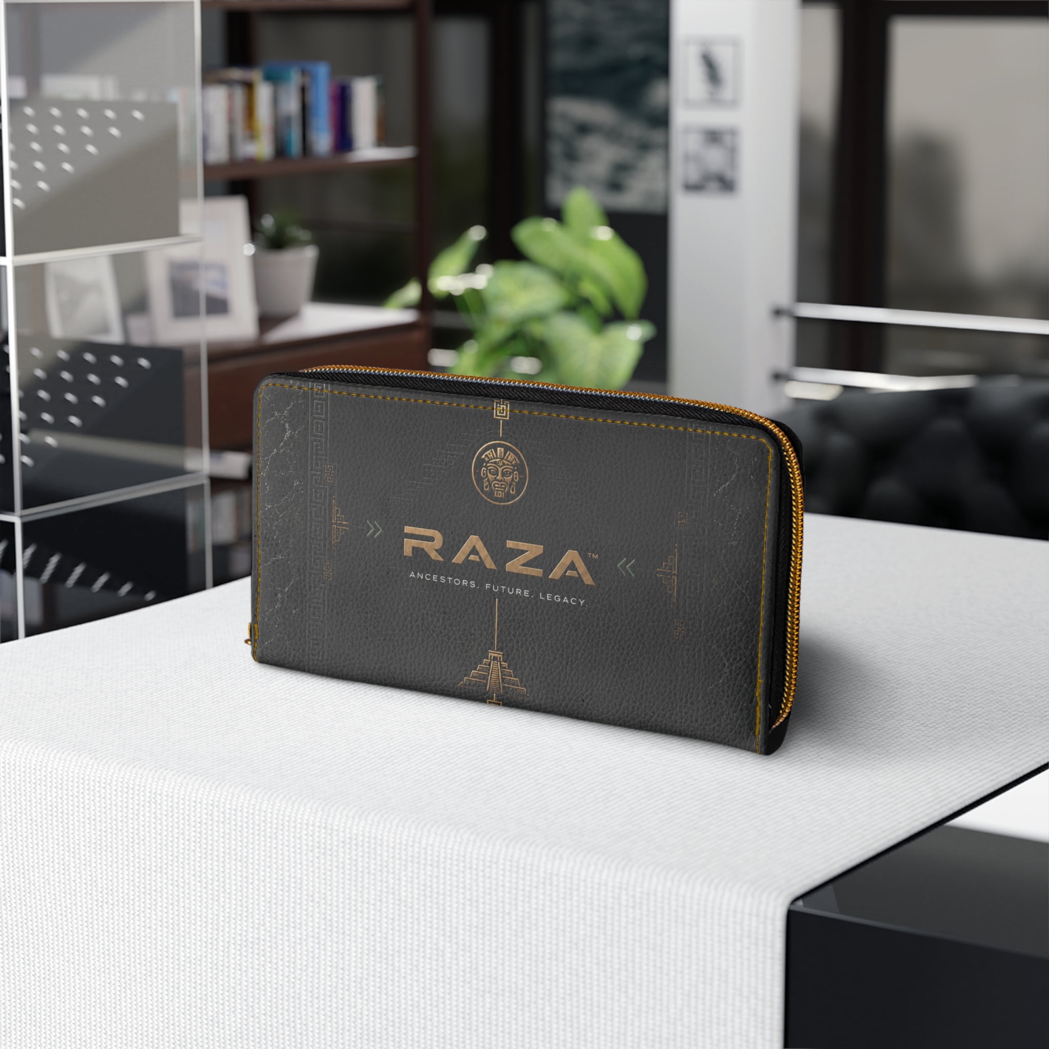 Raza Zip Wallet - Vintage Emblem Leatherette Zipper Wallet